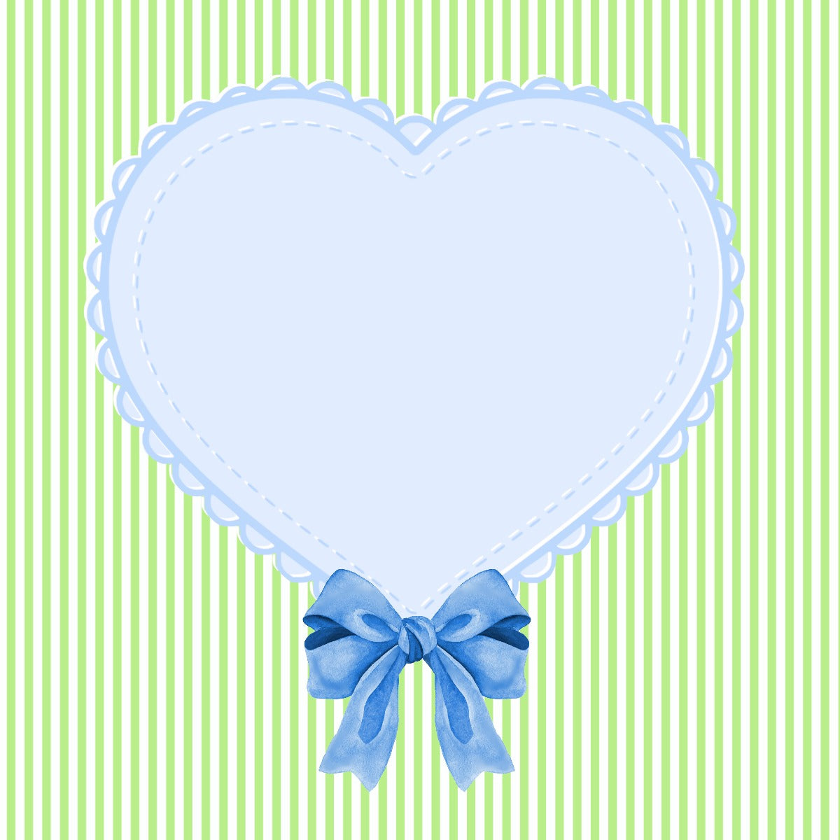 Blue Eyelet Heart on Green Stripes -Bow-on Bottom - 12x12 Scrapbook Page, Frame or Background