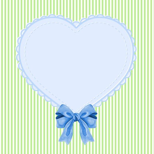 Blue Eyelet Heart on Green Stripes -Bow-on Bottom - 12x12 Scrapbook Page, Frame or Background