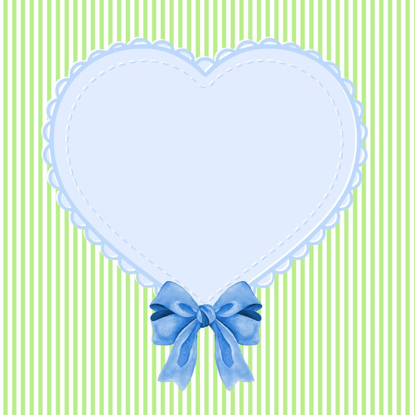 Blue Eyelet Heart on Green Stripes -Bow-on Bottom - 12x12 Scrapbook Page, Frame or Background