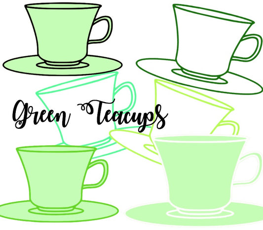 Green Teacups - 6 Separate Green Teacups all Different
