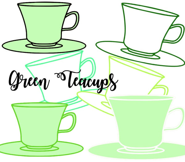Green Teacups - 6 Separate Green Teacups all Different
