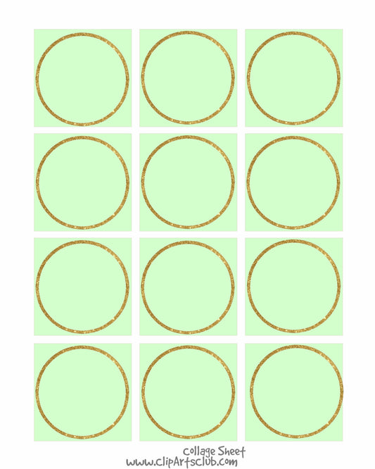 Green - GOLD Glitter Circle Square Collage Sheet Blanks Printable 8x10