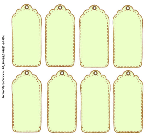 Light Baby Green & Gold Glitter Stitched Tags