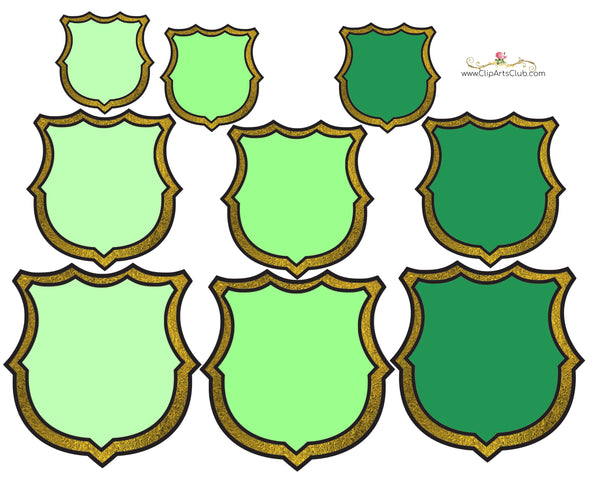 Gold Trimmed Blank Badges - Greens - Printable