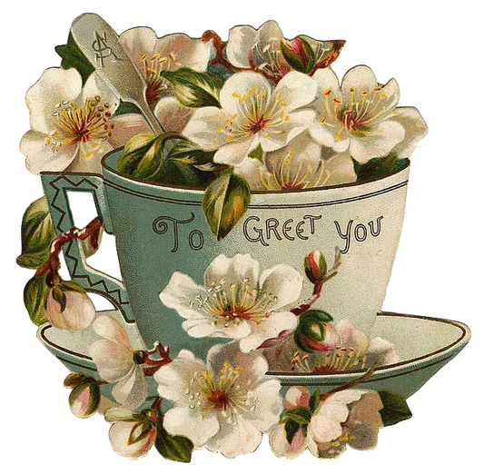 To Greet You Vintage Teacup with white flowers