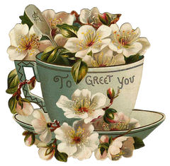 To Greet You Vintage Teacup with white flowers