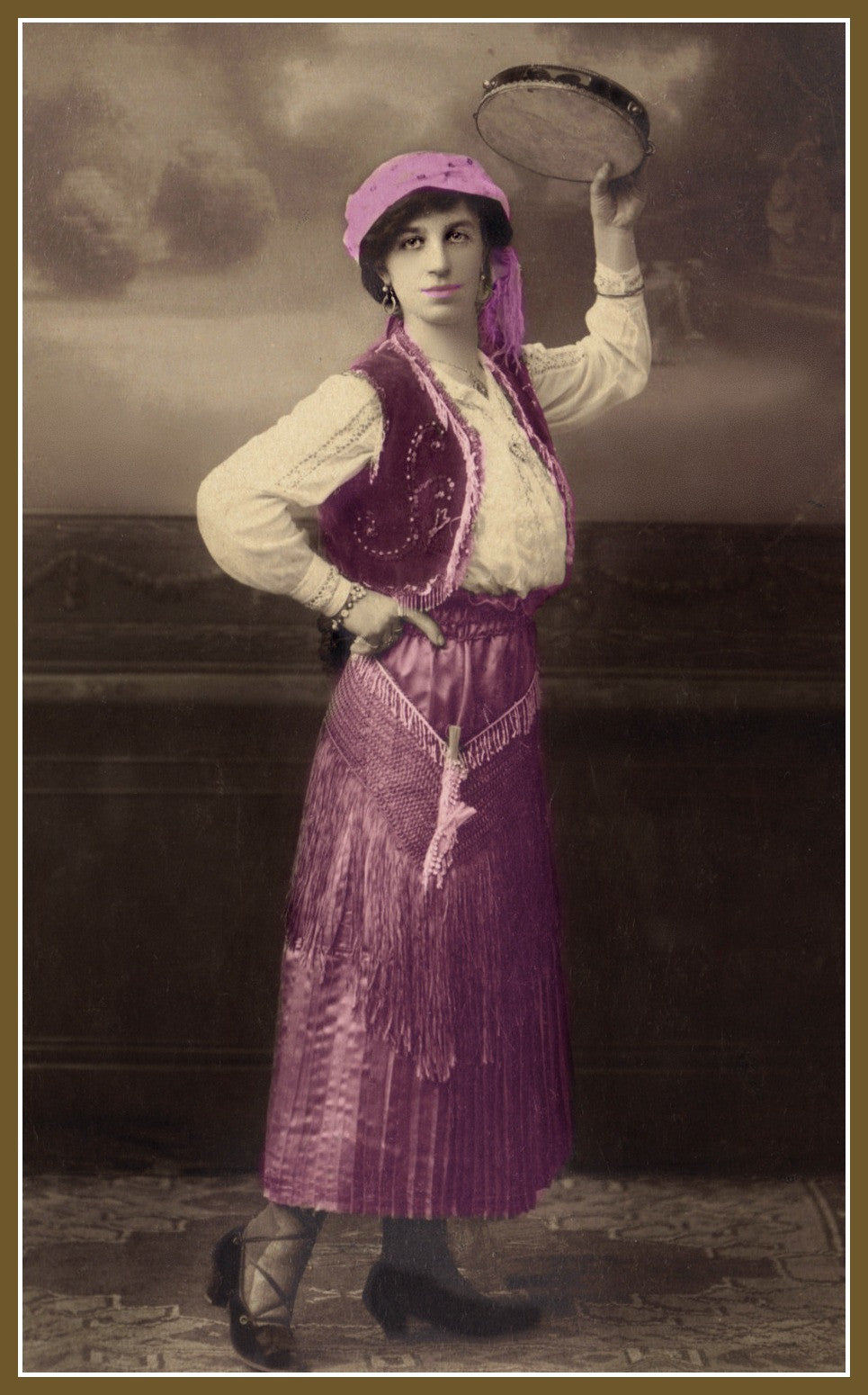 Vintage Gypsy Postcard Beautiful Gypsy with Tambourine #2