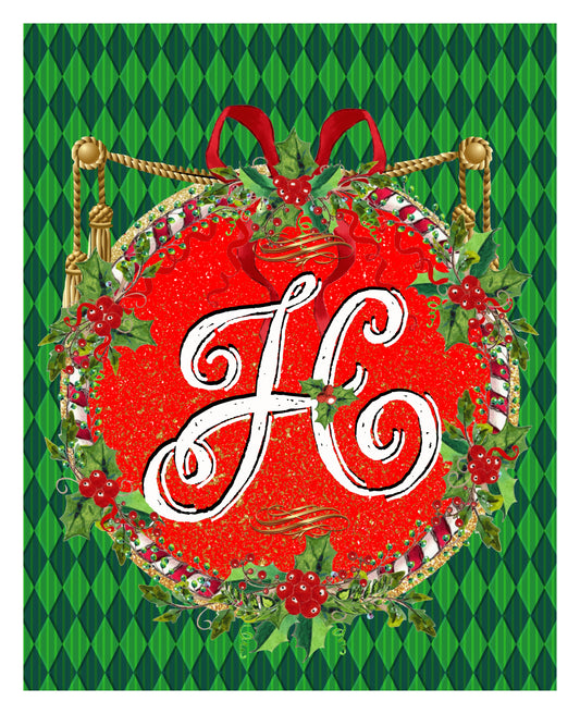 H - Christmas Monogram 8x10 Print Ready To Frame - INITIAL