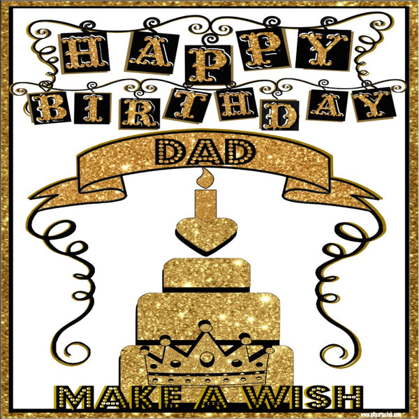 Happy Birthday "Dad" Gold Facebook Greeting Card