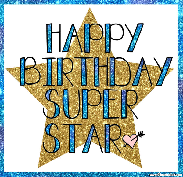 Happy Birthday Super Star Blue Gold Facebook Greeting Card