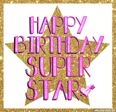 Happy Birthday Face Book Greeting Card - Super Star in Pink & Gold