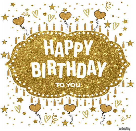 Facebook Greeting - Happy Birthday Gold Glitter
