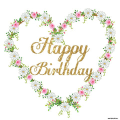 Happy Birthday Face Book Greeting Card Daisy & Rose Heart Wreath