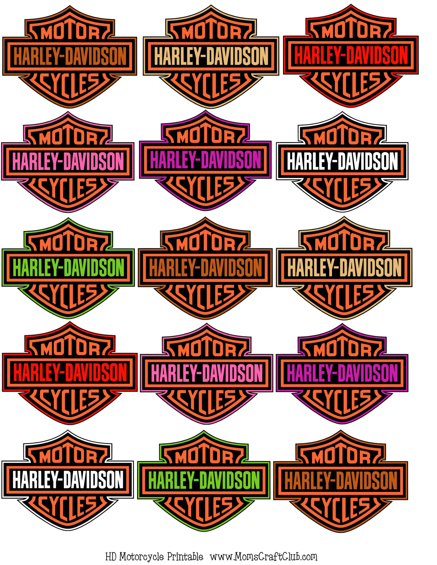 HD Harley Davidson Motorcycle tags Printable All Colors - make tags, ornaments, badges
