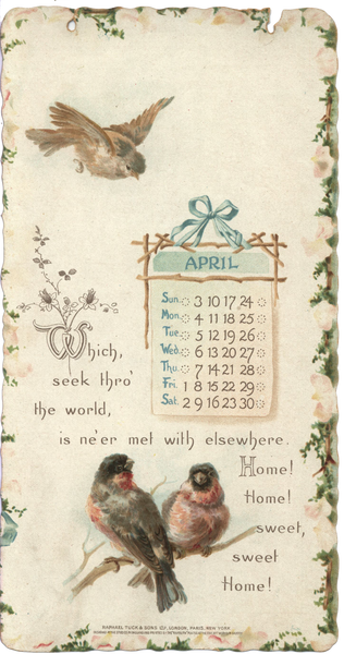 Home Sweet Home 1898 April Beautiful Calendar Page Ephemera