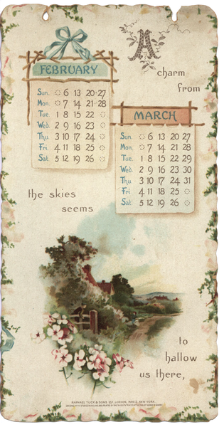 Home Sweet Home 1898 February & March Beautiful Calendar Page Ephemera