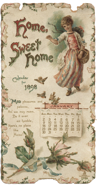 Home Sweet Home 1898 January Beautiful Calendar Page Ephemera