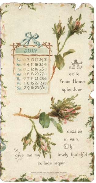 Home Sweet Home 1898 July Beautiful Calendar Page Ephemera