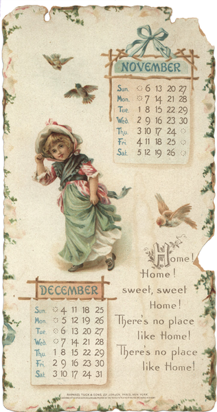 Home Sweet Home 1898 November & December Beautiful Calendar Page Ephemera