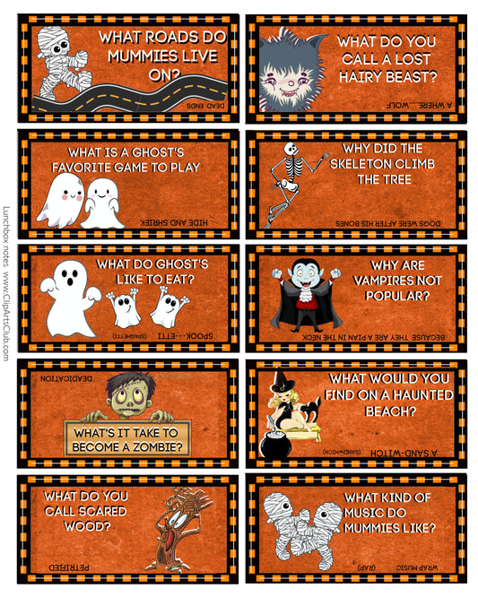 Halloween Jokes for kids - Lunchbox cards for children