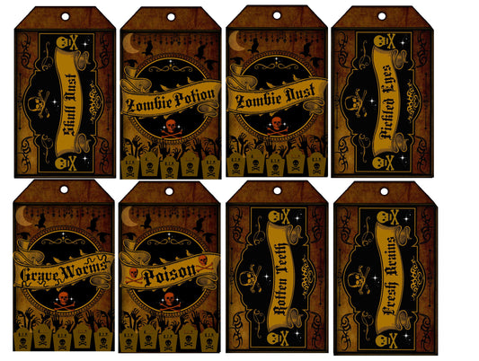 Halloween Tags - Zombie Protection - Poison - Fresh Brains & More