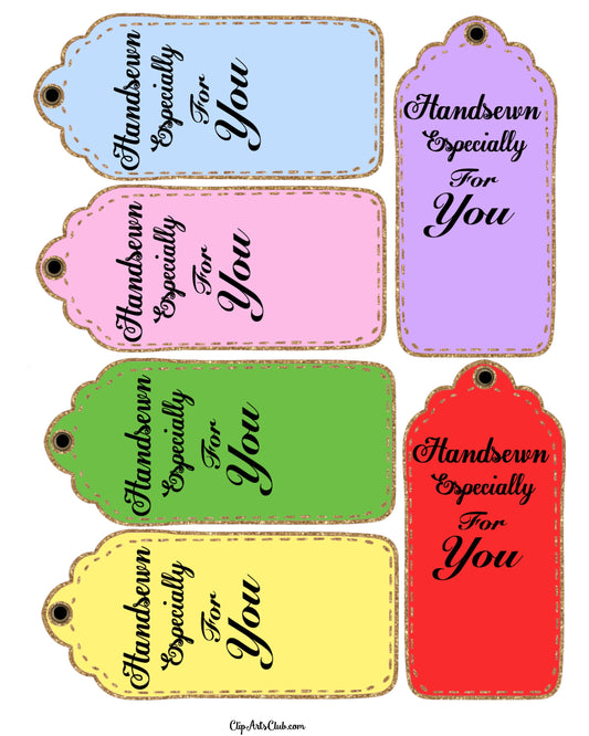 6 Handsewn Especially For you Gold Glitter Stitched Tags Printable Sheet
