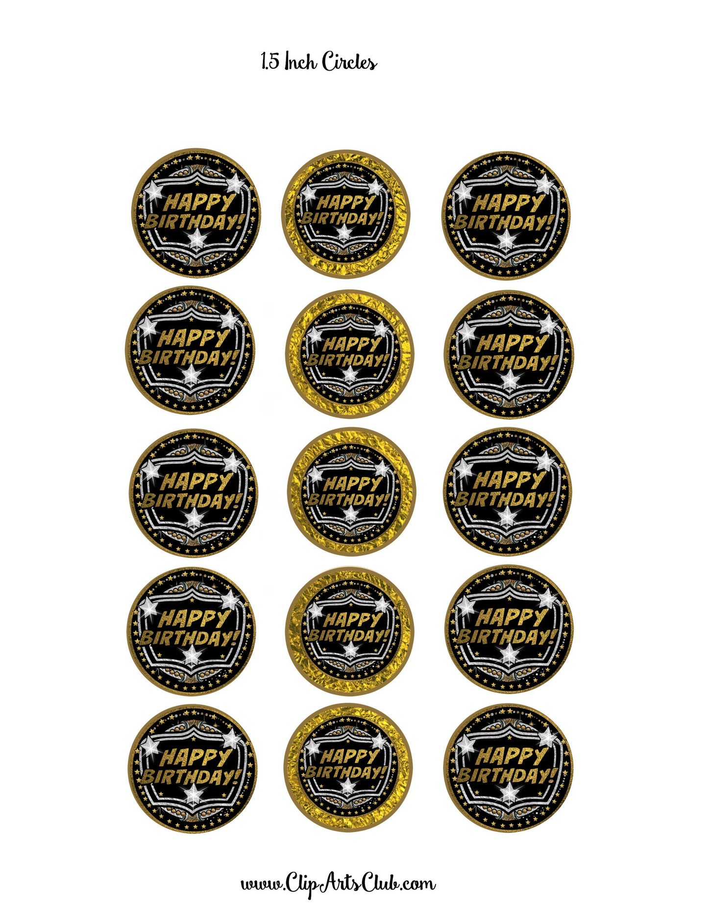 Happy Birthday Small Circles Labels, Tags, Stickers in Gold Foil Matches Birthday Bundle