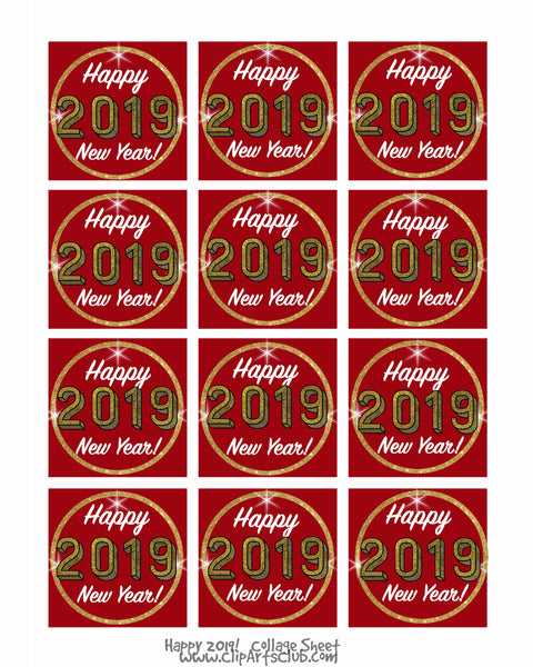 Happy New Year 2019 Collage Sheet Gold & Red