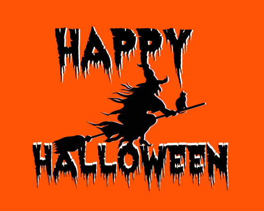 Happy Halloween Flying Witch on a Broom Halloween 8x10 Sign