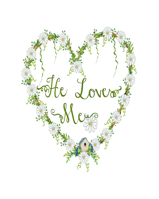 He Loves Me - Daisy Heart Wreath  8x10 Print