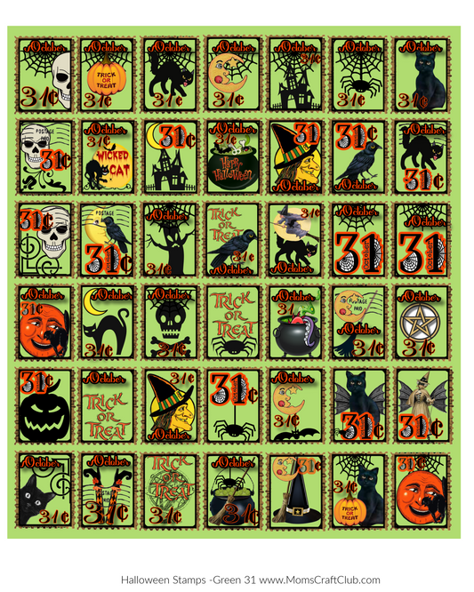 Halloween Postage Stamps Printable Green