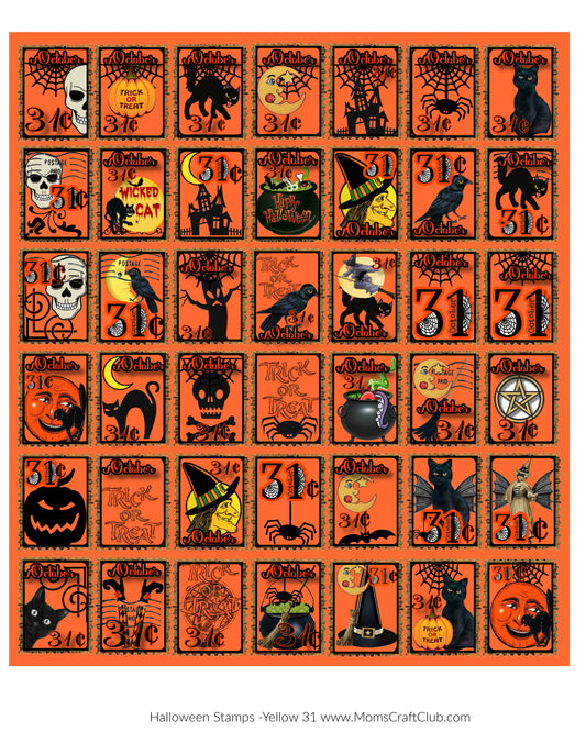 Halloween Postage Stamps Collage Sheet Printable Orange