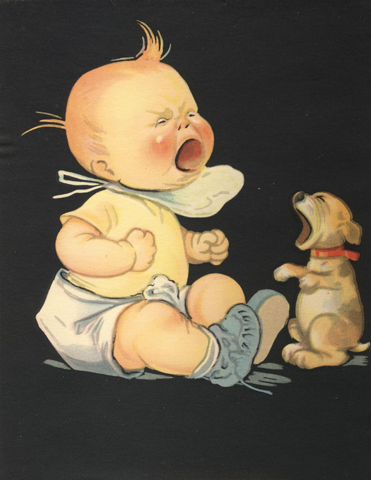 Vintage Baby & Dog Crying Print
