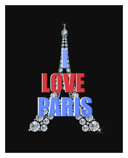 I Love Paris Red-White & Blue Eiffel Tower 8X10 Print