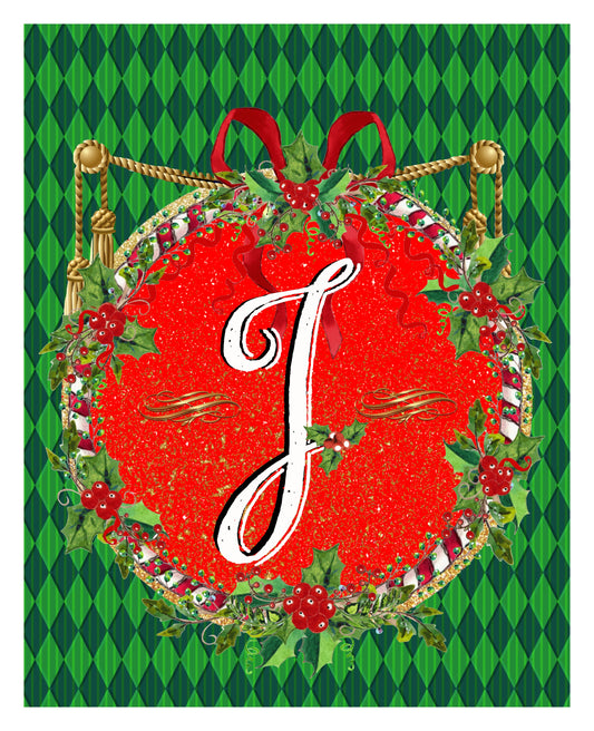 J - Christmas Monogram 8x10 Print Ready To Frame - INITIAL