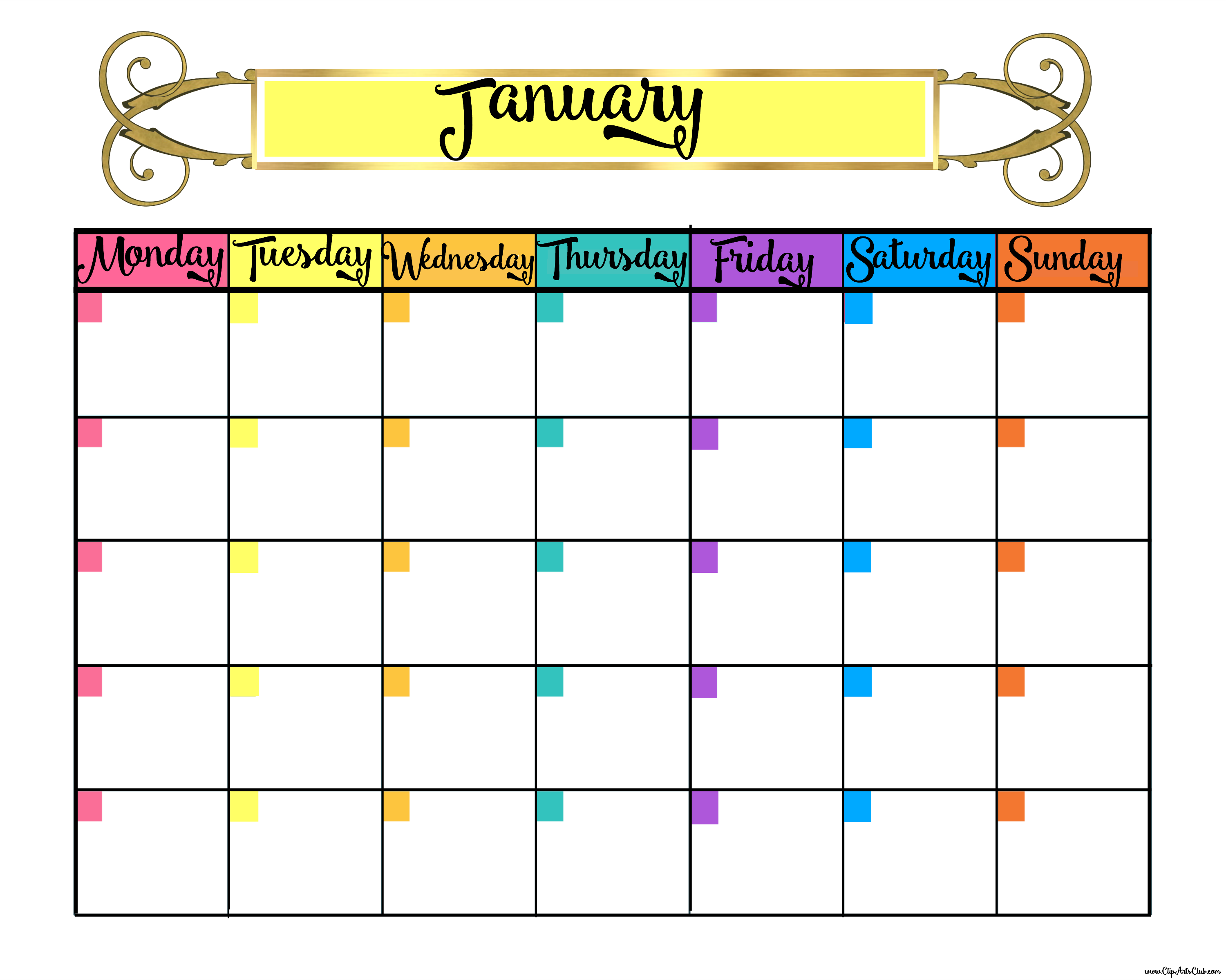 January Blank Calendar Planner Sheet Printable Moms Craft Club