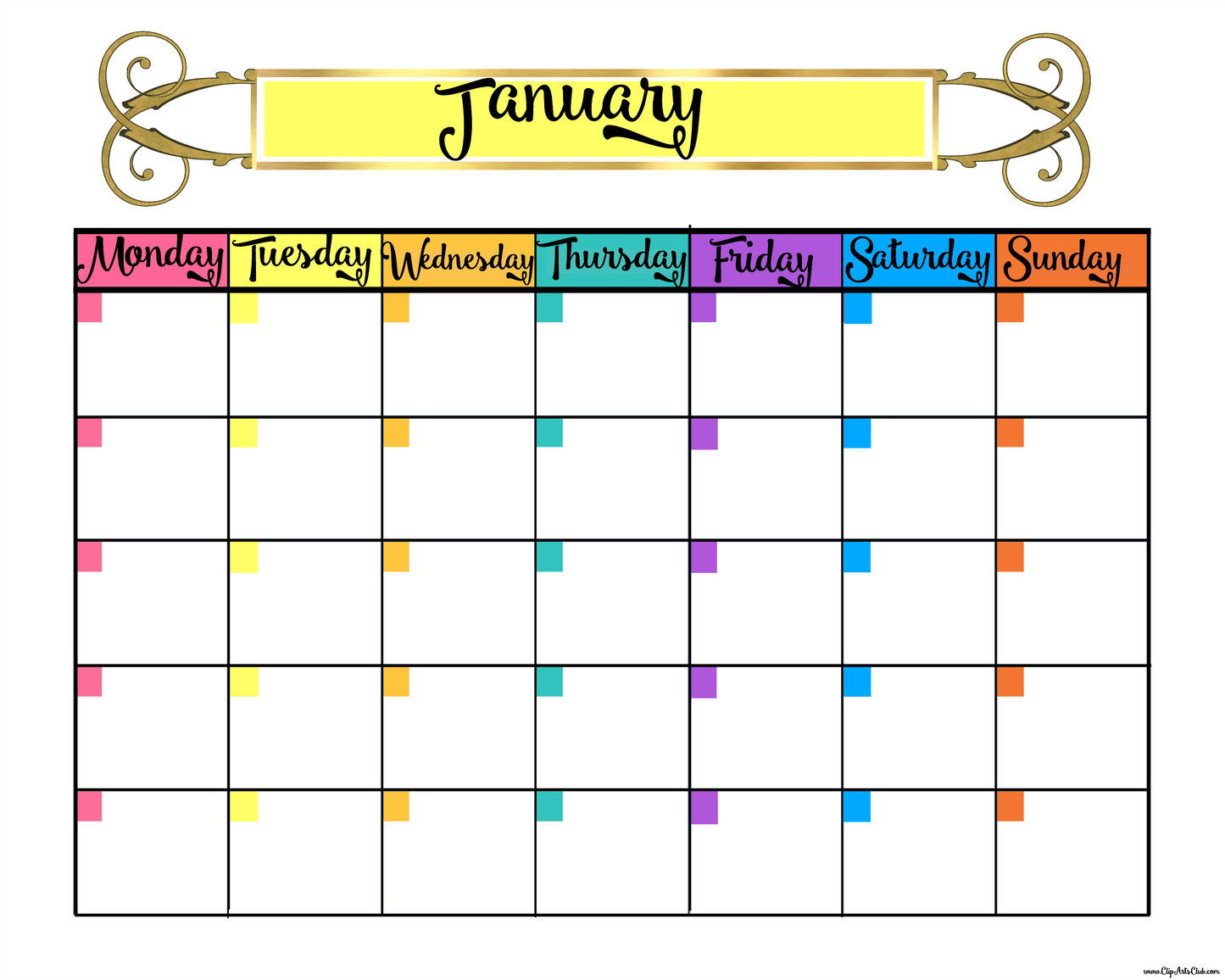 January Blank Calendar Planner Sheet Printable