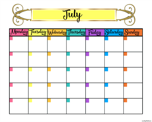 July Blank Calendar Planner Sheet Printable