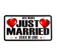 Just Married - Car Tag with Red Hearts