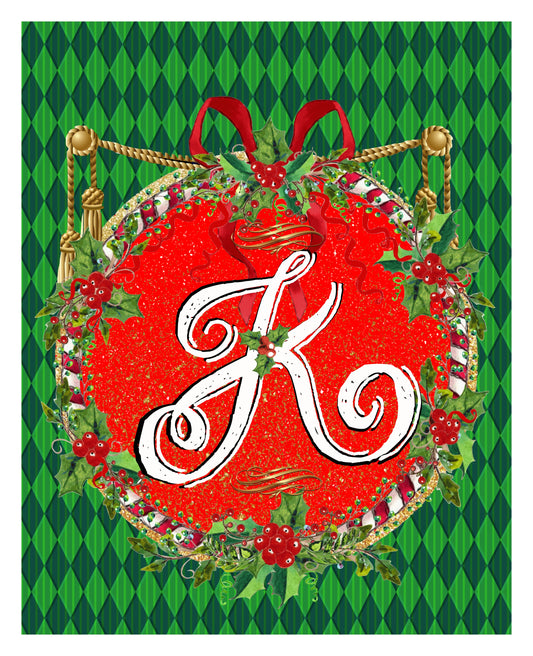 K - Christmas Monogram 8x10 Print Ready To Frame - INITIAL