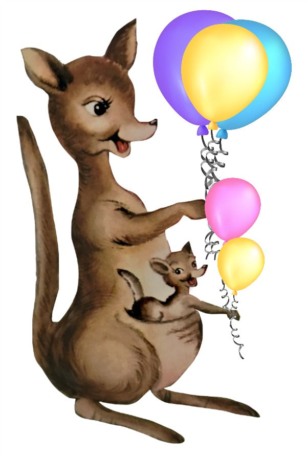 Cute Kangaroo Mom & Baby with Balloons