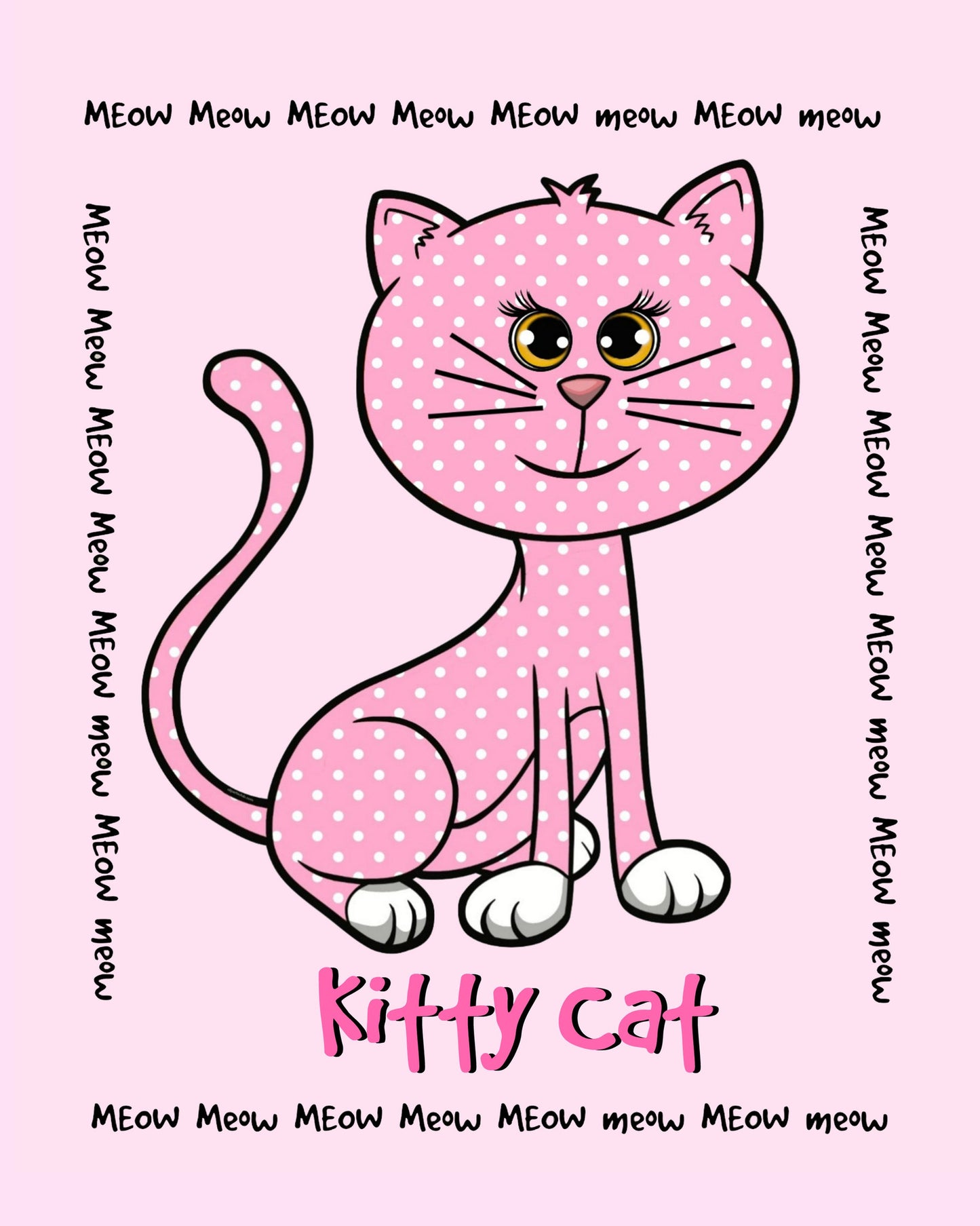 Pink polkadot Kitty Cat on Pink Print 8X10 Ready To Frame!