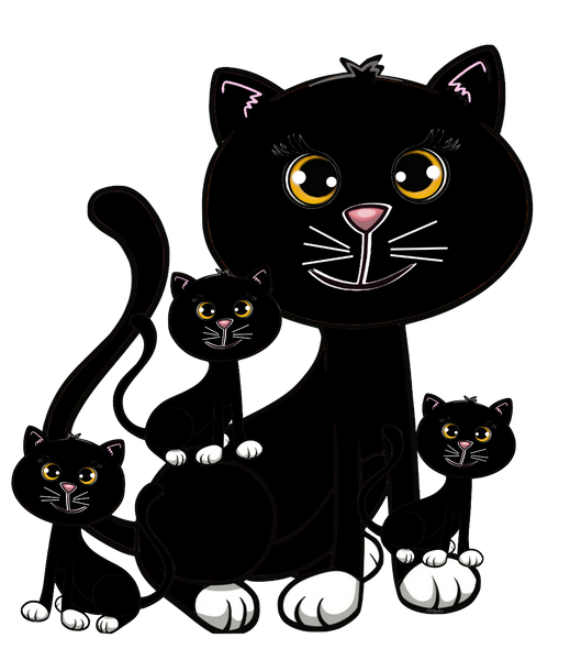 Kitty Cat Family Adorable Black Cats