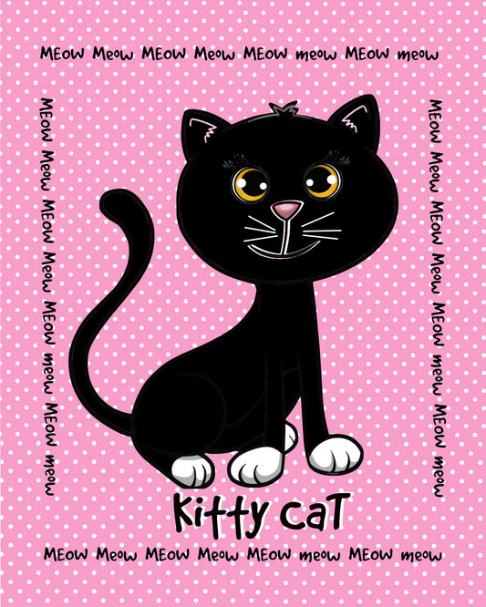 Black Kitty Cat on Pink Polkadots Print 8X10 Ready To Frame!