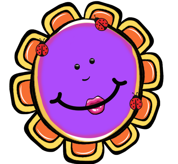 5 Orange Petal Cartoon Flower Faces with Little Lady Bugs 5 different images & Colors - Bundle
