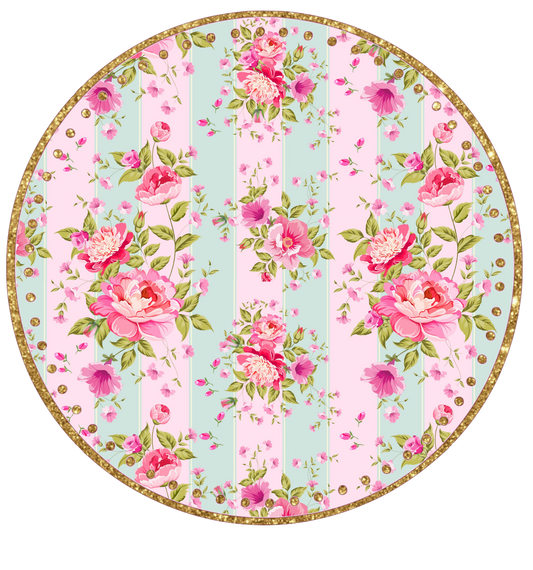 Circle with Gold Glitter outline in Deb's Shabby Chic Pink Roses
