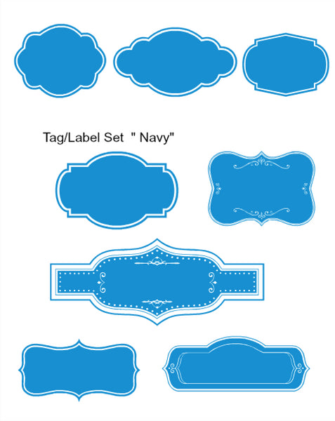 Tags & Labels Set  - Bright Blue - All Shapes - Personalize & Add Clip Art