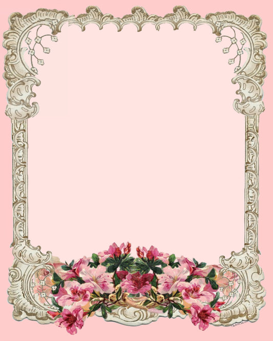 Pink on Peach Lace & Azaleas Beautiful 8x10 Stationery or Scrapbook Printable Page