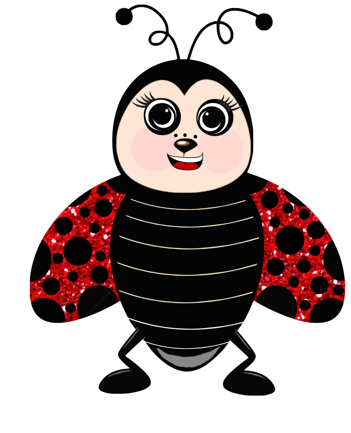 Ladybug stands with a big happy smile