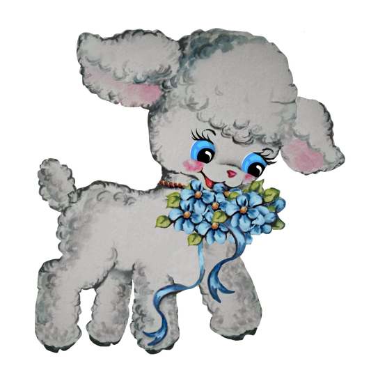 Gray Lamb with Blue Flowers